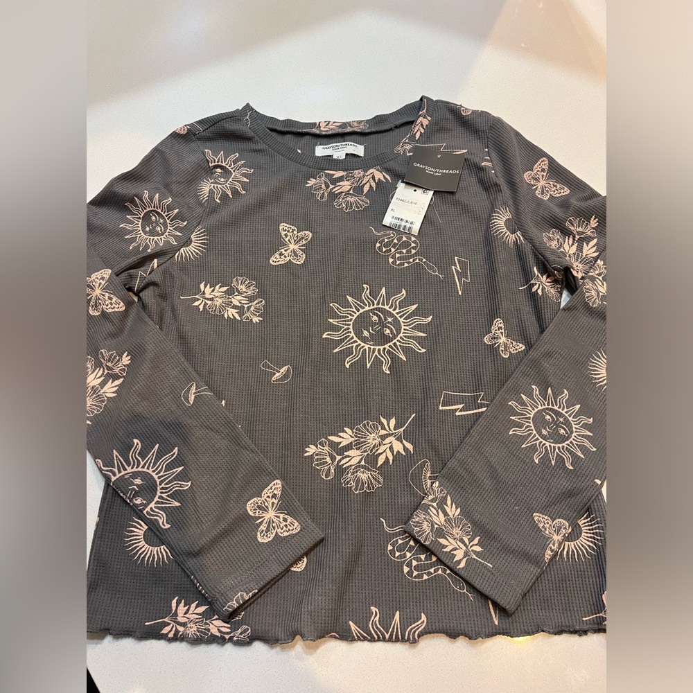 Grayson Threads Black Label Waffle Top Celestrial Print Junior XL New‎ With Tag